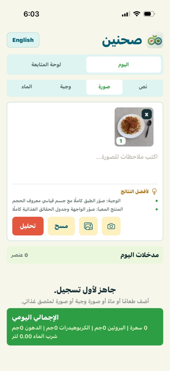 الصورة الأصلية لطبق الكشري كما أُدخلت للتحليل في تطبيق صحنين